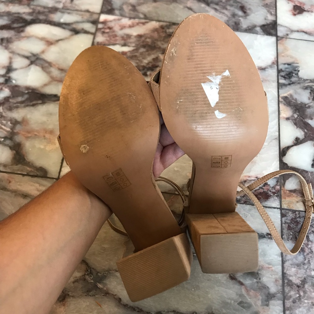 Asos Barely There Block Heeled Sandals Beige 7 - image 5